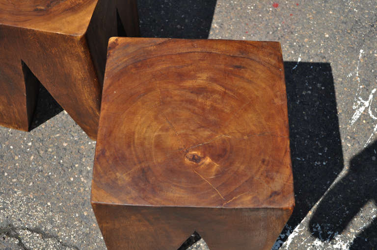Pair of Solid Wood Tree Root Stool / Side Tables in the Style of Nakashima 1
