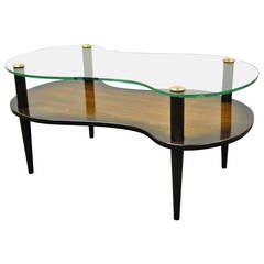 Mid Century Modern Mahogany and Glass Cloud Coffee Table after Gilbert Rohde