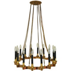 Vintage French Directoire / Regency Style Solid Brass 16 Light Chandelier
