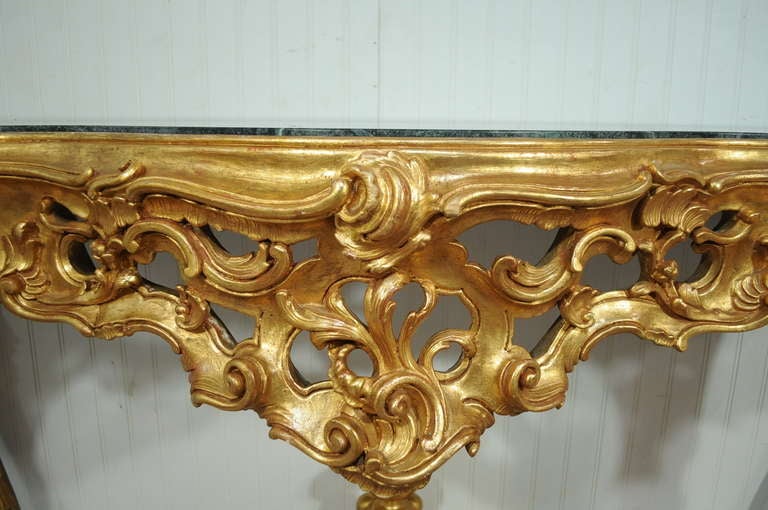 Labarge French Rococo Carved Wood Gold Gilt Marble Console Table & Mirror In Excellent Condition In Philadelphia, PA