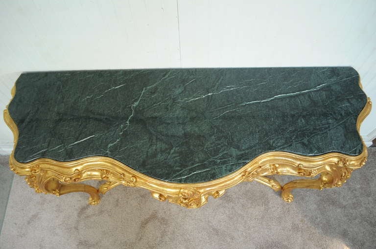 Italian Labarge French Rococo Carved Wood Gold Gilt Marble Console Table & Mirror