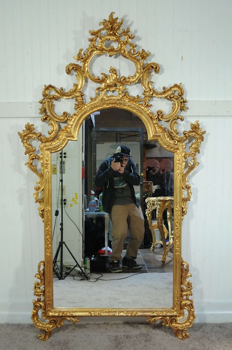 Labarge French Rococo Carved Wood Gold Gilt Marble Console Table & Mirror 1