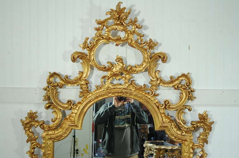 Labarge French Rococo Carved Wood Gold Gilt Marble Console Table & Mirror 2