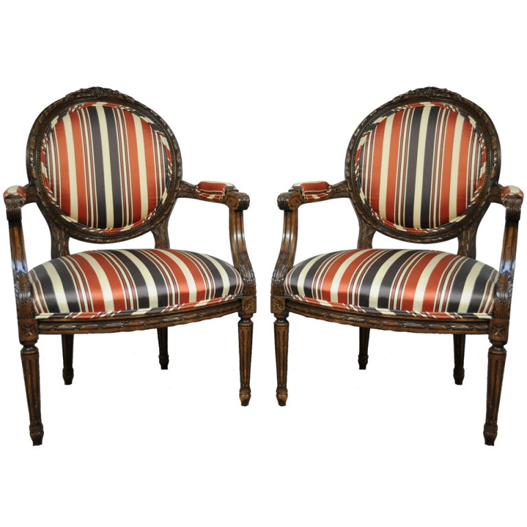 Pair Of French Louis Xvi Style Carved, Round Back Armchair