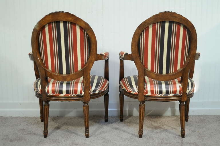 American Pair of French Louis XVI Style Carved Wood Round Back Living Room Armchairs