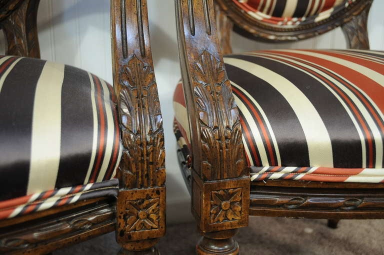 Pair of French Louis XVI Style Carved Wood Round Back Living Room Armchairs 1