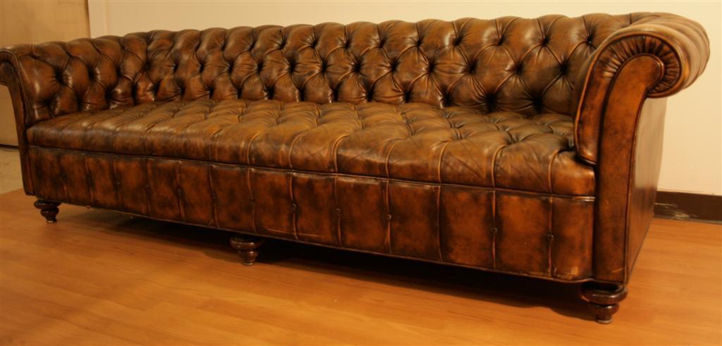 98 Inch Leather Tufted Chesterfield Sofa by The Schoonbeck Co. 5