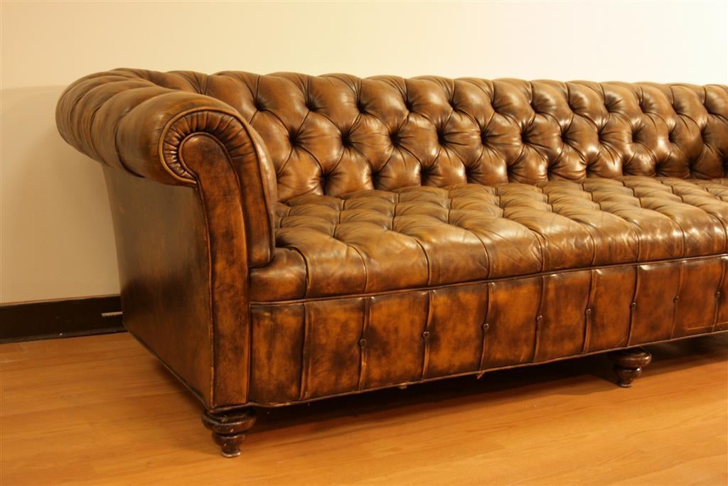 Mid-20th Century 98 Inch Leather Tufted Chesterfield Sofa by The Schoonbeck Co.