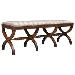 Vintage Quadruple X-Form Neoclassical Style Curule Mahogany Window Bench