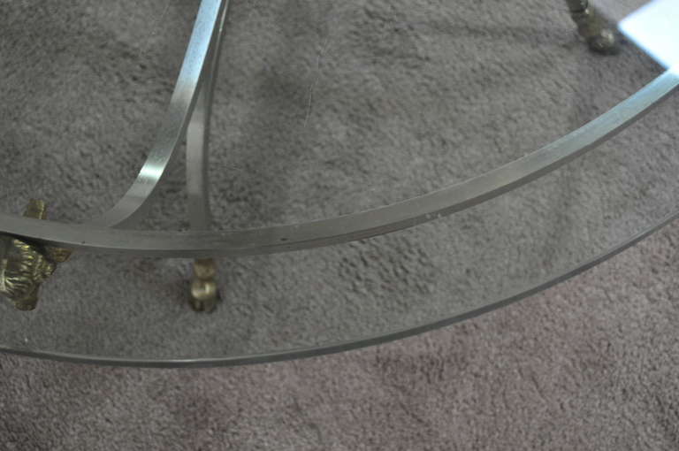 Italian Maison Jansen Style Brass & Steel Rams Head Hoof Foot Coffee Table 1