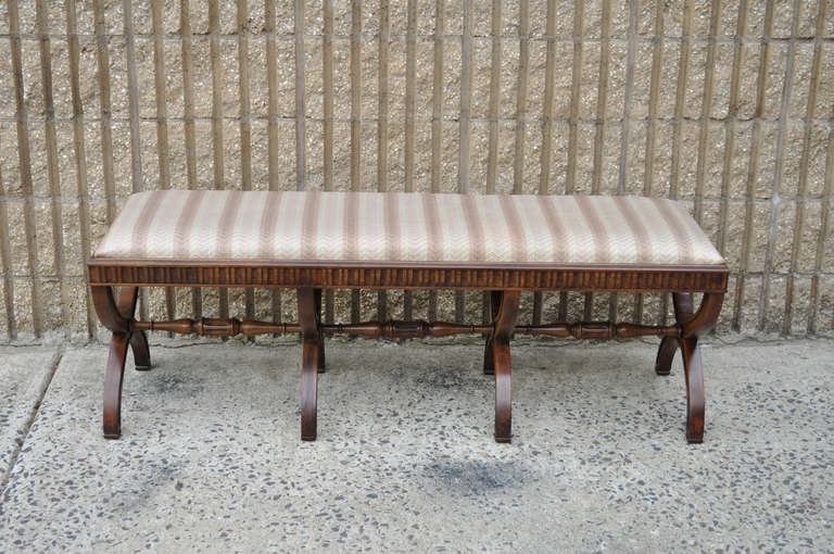 Vintage Quadruple X-Form Neoclassical Style Curule Mahogany Window Bench In Good Condition In Philadelphia, PA