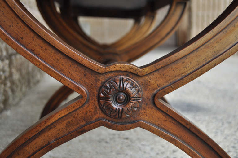 Mid-20th Century Vintage Quadruple X-Form Neoclassical Style Curule Mahogany Window Bench