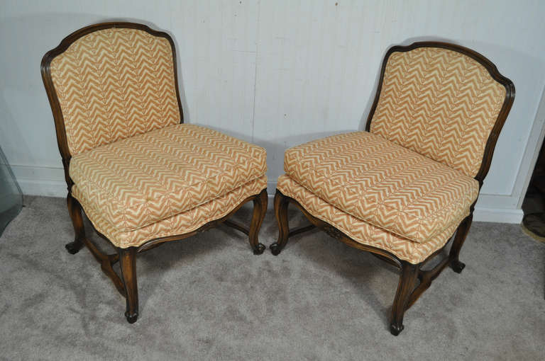 Pair of Vintage French Louis XV Style Carved Walnut Slipper Lounge Chairs 5