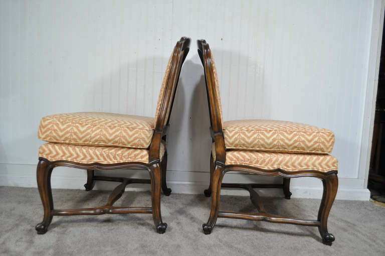 American Pair of Vintage French Louis XV Style Carved Walnut Slipper Lounge Chairs