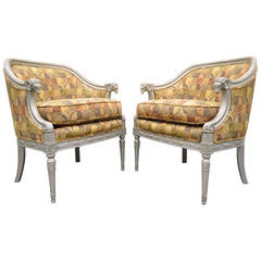 Pair of Stunning Hollywood Regency Silver Rams Head Barrel Back Club Chairs