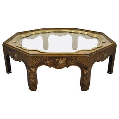 Octagonal Baker Furniture Co. Chinoiserie Painted Brass Tray Coffee Table