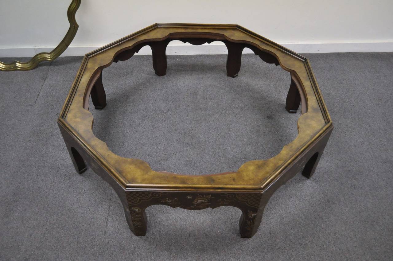 Octagonal Baker Furniture Co. Chinoiserie Painted Brass Tray Coffee Table 1