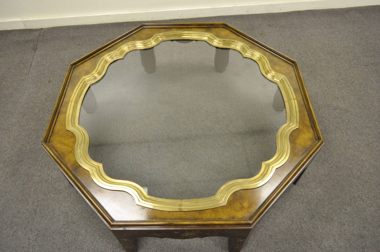 20th Century Octagonal Baker Furniture Co. Chinoiserie Painted Brass Tray Coffee Table