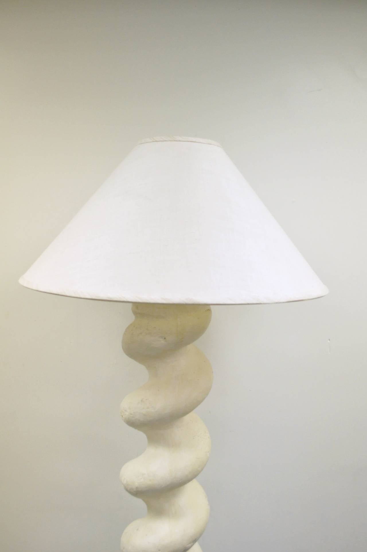 Remarkable and heavy solid plaster, spiral form floor lamp designed by Michael Taylor.