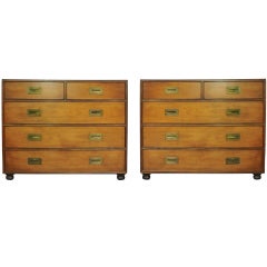 Pair of Vintage Baker Hollywood Regency Campaign Bachelor Chests