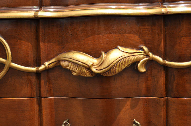 Vintage Art Nouveau Style Solid Cherry Tall Chest or Dresser, Hollywood Regency In Good Condition In Philadelphia, PA