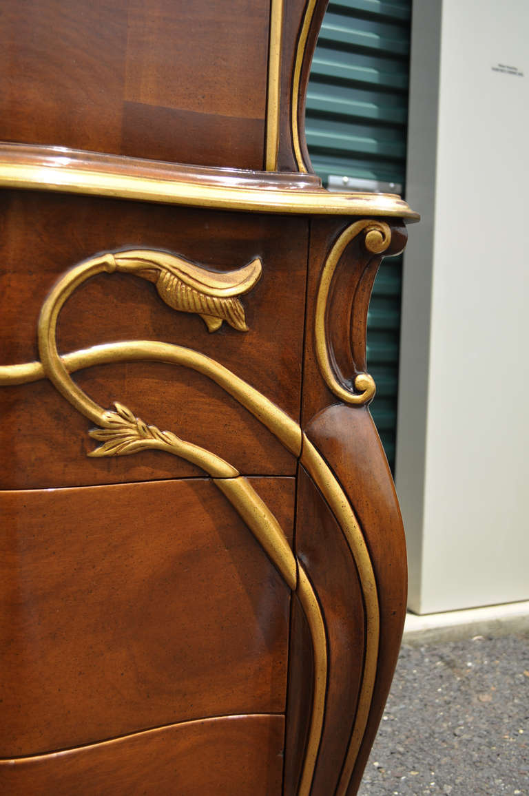 20th Century Vintage Art Nouveau Style Solid Cherry Tall Chest or Dresser, Hollywood Regency