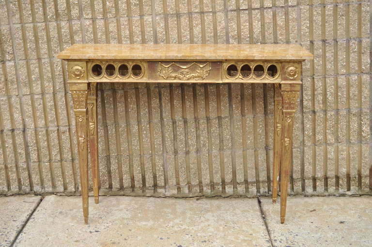 Italian Hand Carved Gold Gilt Wood French Neoclassical Style Marble Top Console 6