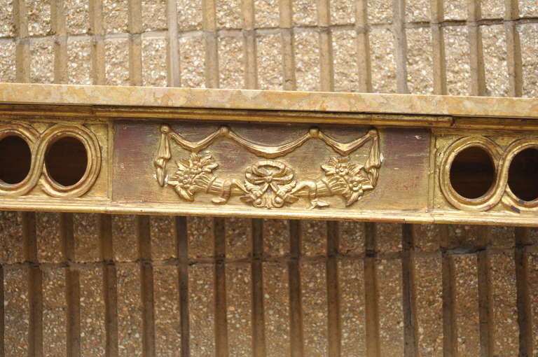 20th Century Italian Hand Carved Gold Gilt Wood French Neoclassical Style Marble Top Console