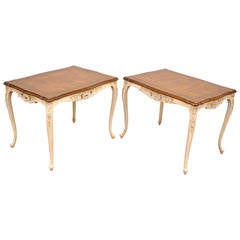 Pair of Striking Louis XV Style Side Tables with Burlwood Tops by Karges