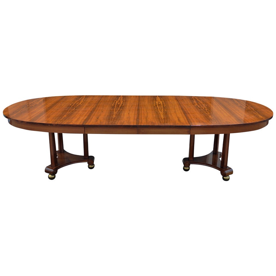 Rosewood Neoclassical / French Empire Style Banquet / Dining Table w/ 2 Leaves