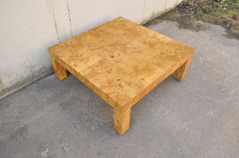 Burl Patchwork Parsons Square Coffee Table attr. Milo Baughman for Thayer Coggin 1