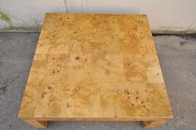 Mid-Century Modern Burl Patchwork Parsons Square Coffee Table attr. Milo Baughman for Thayer Coggin