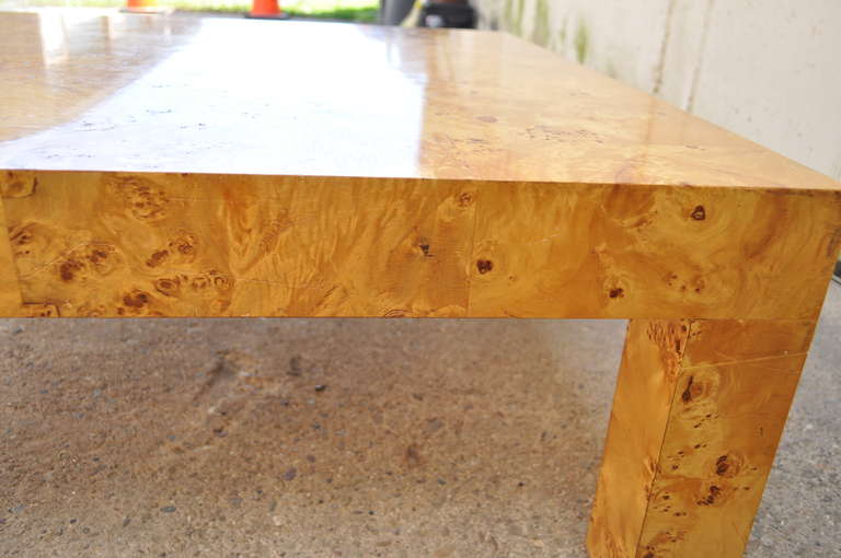 Burl Patchwork Parsons Square Coffee Table attr. Milo Baughman for Thayer Coggin In Good Condition In Philadelphia, PA