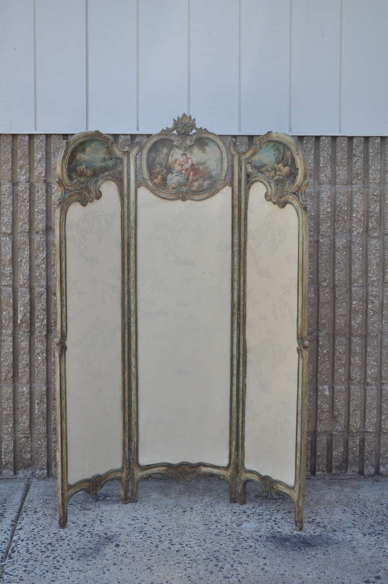 19. Jh. Französischer Louis XV-Stil, handbemalt und geschnitzt, Petite Small Dressing Screen im Zustand „Starke Gebrauchsspuren“ im Angebot in Philadelphia, PA