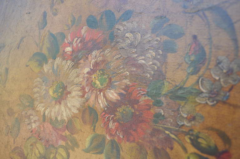 20th Century C. 1920 Hand Painted Floral Oil on Canvas 3 Panel French Dressing Screen