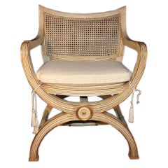 1960's French Paint Parcel Gilt X Form Chair Maison Jansen Style