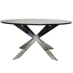 Chrome Star X Base Coffee Table w/ Round Smoked Glass by Leon Rosen for Pace 10