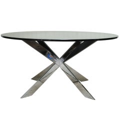 Chrome Star X Base Coffee Table w/ Round Smoked Glass by Leon Rosen for Pace