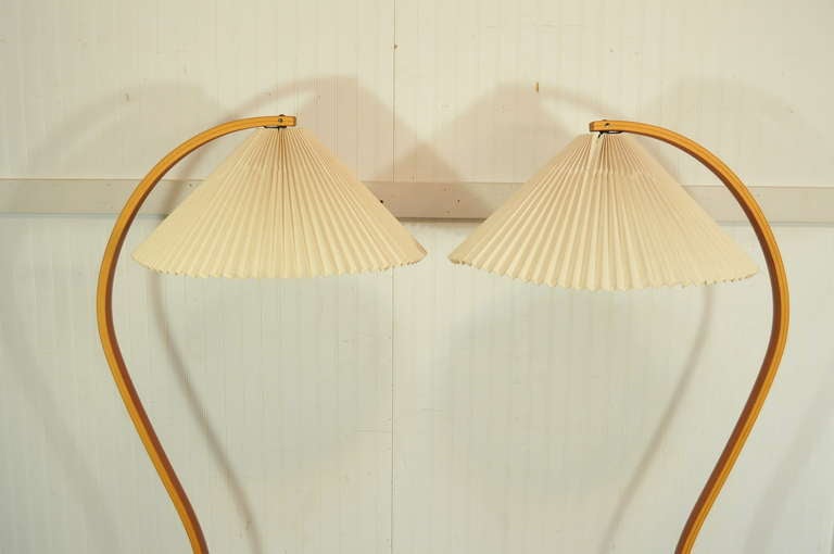 Mid-Century Modern Pair of Danish Modern Bentwood Teak Floor Lamps by Caprani - Iron Horseshoe Base