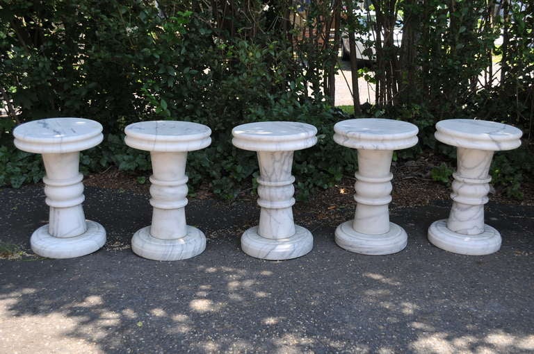 Italian Carved Marble Neoclassical Style Outdoor Garden Set - Table and 5 Stools
