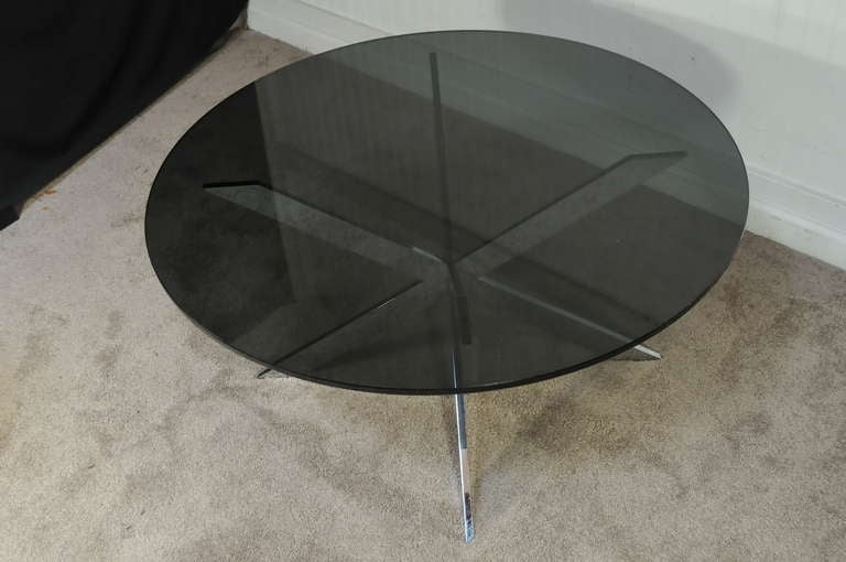 Chrome Star X Base Coffee Table w/ Round Smoked Glass by Leon Rosen for Pace 3