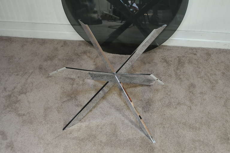 20th Century Chrome Star X Base Coffee Table w/ Round Smoked Glass by Leon Rosen for Pace