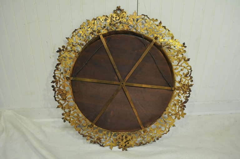 19th c. Bronze Foliate French Neoclassical Round Wall Mirror - Wall Sconce 6
