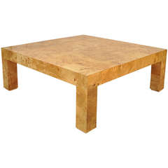 Burl Patchwork Parsons Square Coffee Table attr. Milo Baughman for Thayer Coggin