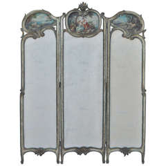 19th C. French Louis XV Style Hand Painted & Carved Petite Small Dressing Screen