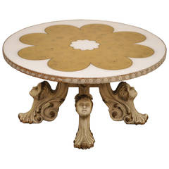 Hollywood Regency Figural Carved God Leaf Glass Coffee Table in the French Taste 10
