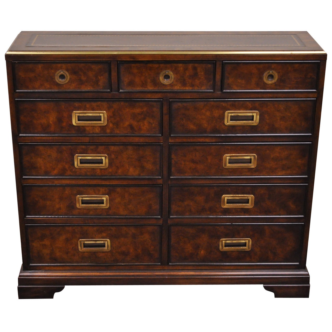 Leather Top Campaign Style Entry Chest with Brass pulls by Drexel Heritage
