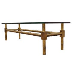 Hollywood Regency Brass Faux Bamboo and Glass Coffee Table after Mastercraft 1