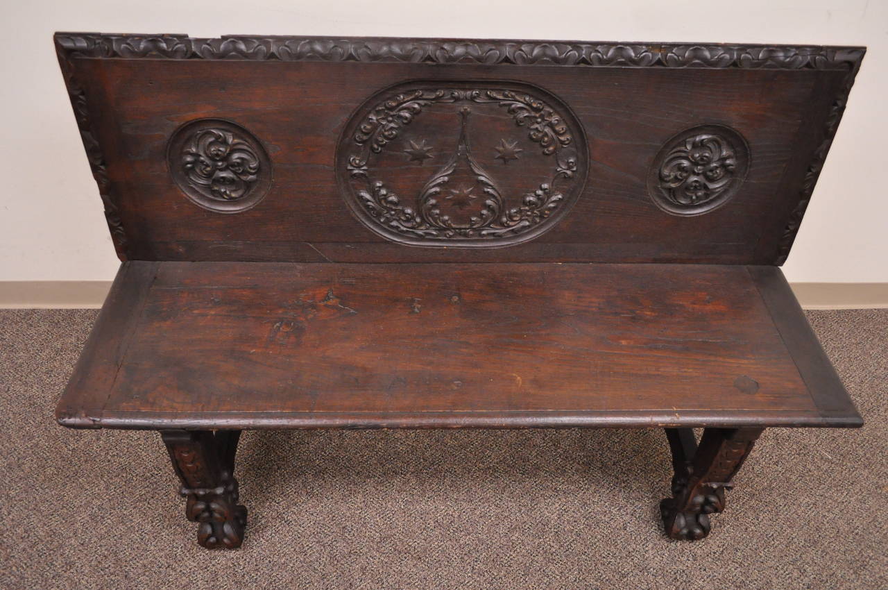 17th Century English Renaissance Carved Oak and Wrought Iron Bench Banquette For Sale 3