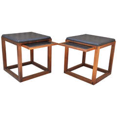 Pair of Walnut Pull-Out Tray Side Tables/Stools after Ed Wormley
